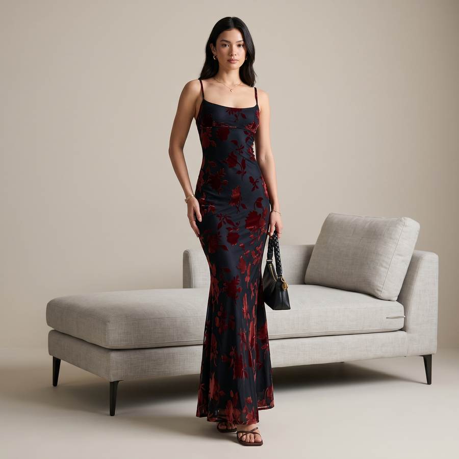 Isabella Flocked Maxi Dress